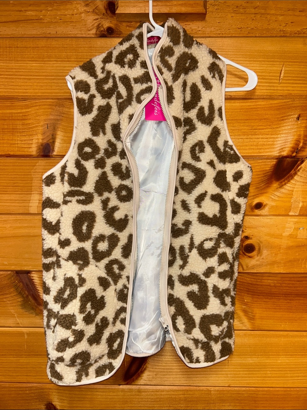 Leopard Print Sherpa Vest - Cream and Brown